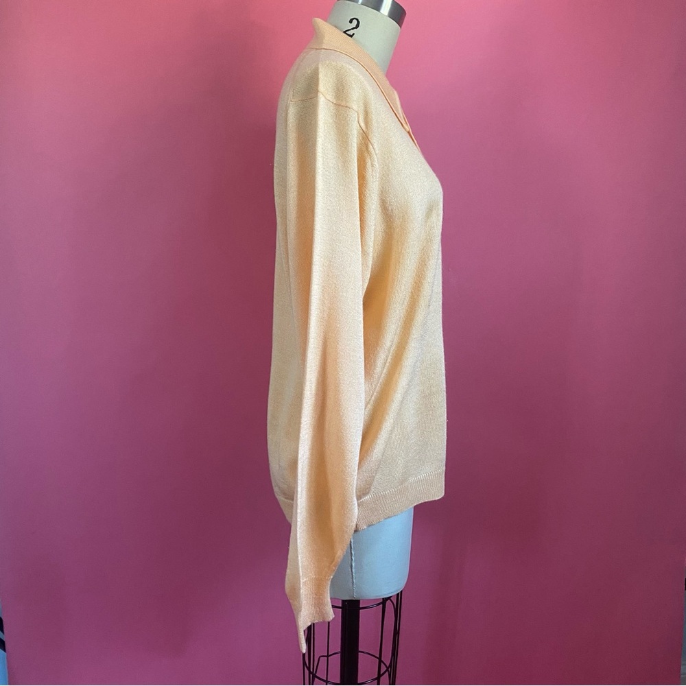 🌈4/$20🌈 Vintage 70s/80s Preppy Pastel Tangerine Orange Sweater Knit Polo M - Picture 8 of 14